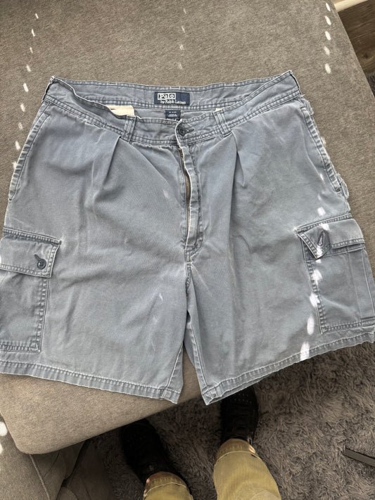 Vintage Washed Navy Blue Polo Ralph Lauren Cargo Shorts (36)